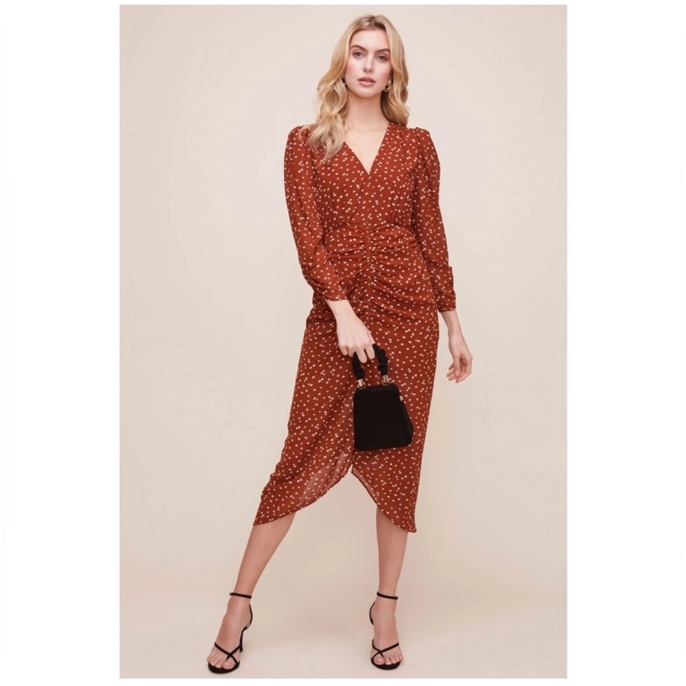 NWT-ASTR The Label Margot Ruched Front Ditsy Midi Dress Size Large